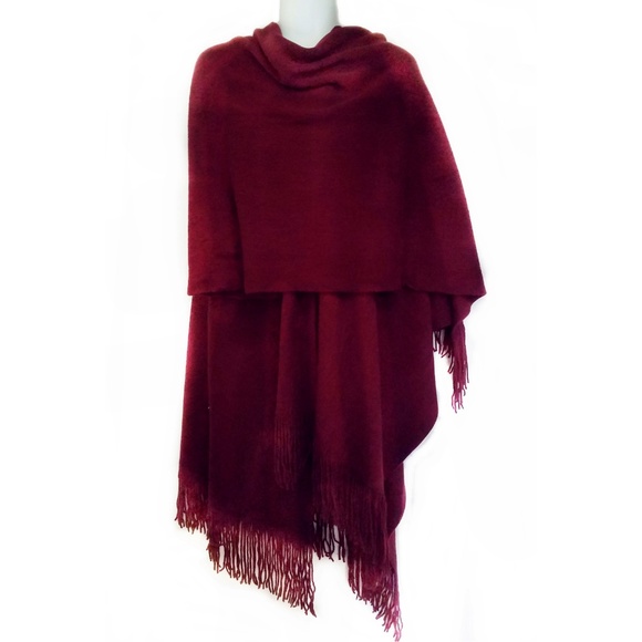 Accessories - NEW - Ruana Wrap with Fringe, Burgundy Cape